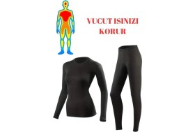Resim Bonbonetti Kadın Termal Yüksek Bel Tayt Içlik Termal Üst Body Siyah Kadın Termal Takım 