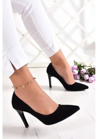Resim Erkan Saçmacı Gowa Siyah Süet Sivri Burun İnce Topuklu Klasik Stiletto Ayakkabı 