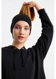 Resim Kadın %100 Pamuklu Termal, Kaymaz, Terletmez, Ultra Hafif, Spor Saç Bandı Bandana - Tek Ebat / Siyah Siyah 