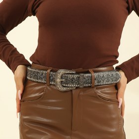 Resim Vintage Boncuklu Noktalı PU Kemerler Batı Oymalı Tokalı PU Bel Kuşağı Klasik Kot Pantolon Kemer Kadınlar Kızlar için 