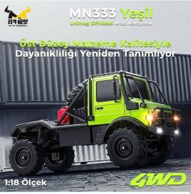 Resim Mn Model Mn333 1/18 Mercedes Unimog U4000 4wd Rc Crawler Offroad Uzaktan Kumandalı Araba Arazi Aracı Model Car Truck Rtr Yeşil Mn-333 +dahili Işık Seti 