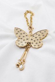 Resim biuti Gold Renkli Parlak Taşlı Salkım Kelebek Araba Dikiz Ayna Süsü, Yeni Araba Hediyesi 