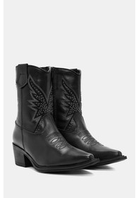 Resim Laura Kadın Siyah Gerçek Deri Taşlı Western Bot Siyah 
