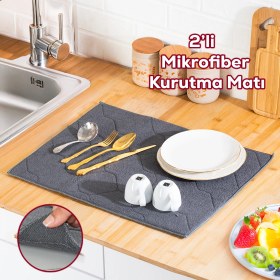 Resim Porsima 3139-3 2li Mikrofiber Tezgah Üstü Kurutma Matı Kurulama Bezi Süper Emici Bulaşıklık Antrasit 