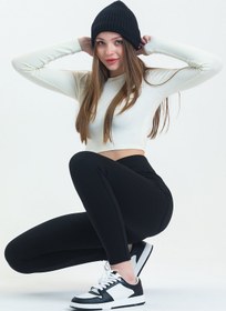 Resim Yüksek Bel Toparlayıcı Skinny Siyah Kadın Cep Dikişli Çelik Örme Tayt Pantolon @Granada - Siyah / S 