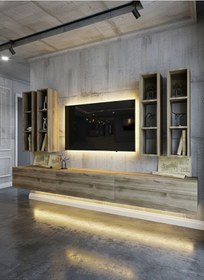 Resim Resital Ledli Duvara Monte Tv Sehpası - Ceviz - W6005-2 Çok Renkli 