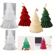 Resim 2 adet Noel Ağacı Silikon Mum Kalıpları - Bayramlık Masa Dekoru & Tatil Atmosferi için DIY 3D Spiral Konus Tasarımı, Noel için En İyisi 
