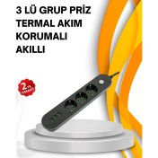 Resim Resveq Hızlı Şarj Özellikli 3 USB Girişli Üçlü Priz 