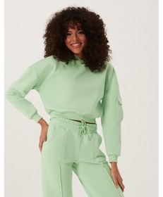 Resim Kadın Kapüşonlu 3 İplik Sweatshirt Su Yeşili 