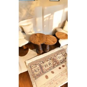 Resim Wood Ahşap 2'li Set Fitilli Mantar Yan Sehpa Modern Fiskos / Açık Ceviz Renk / Zigon Sehpa Vernikli 