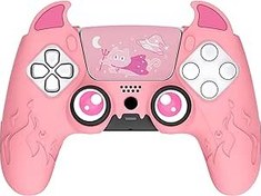 Resim PlayVital Cute Demon Controller Silicone Case for ps5, Kawaii Controller Cover Gamepad Skin Protector for ps5 with Touch Pad Sticker & Thumb Grip Caps - Pink 