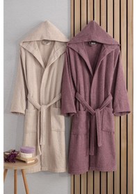 Resim Güvenal Verona Pamuk 2'li Çizgili Kapüşonlu Bornoz Seti Bornoz Çeyiz Seti Bornoz Takımı 2 Çok Renkli 