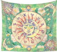 Resim Yaleker Yeşil Güneş Ve Ay Desenli Poliester Dekoratif Duvar Örtüsü - 73x95 Cm Ev Dekorasyonu Ve Odası Arka Planı 