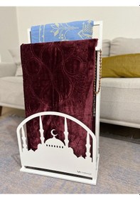 Resim Safa Premium Ön Korumalı Seccade Askısı, Seccadelik Beyaz Siyah 