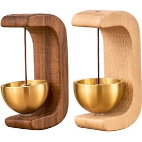 Resim Neevoyu Ahşap Ve Bakır Magnetik Kapı Çanları, Ev Dekorasyon Aksesuarı, C Şekilli Ahşap Tasarım, 2 Adet Set Kayın + Ceviz Rengi 