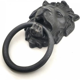 Resim Marsilyan Antika Tarz Dekoratif Pirinç Aslan Kapı Tokmağı, Taktak - 102X130 mm, Oksit 