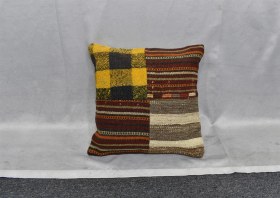 Resim Zehra Abla Halı Yeni El Dokuma Patchwork Kırkyama Dekoratif Kilim Kırlent Yastık Kılıfı 6541 Çok Renkli 
