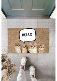 Resim Dormot Home Modern Dijital Baskı Hello Kedi Temalı Kapı önü paspa 