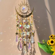 Resim Kristal Suncatcher Rüzgar Çanı - Bohemian Cam Demir Ay Suncatcher, Şükran Günü Dekorasyonu, Askıya Alınan Renkli Prizma Pendent, Elektriksiz Ev Pencere Dekoru Hediye, 1pc 