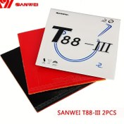 Resim Sanwei T88-III 2 adet Masüstü Tenis Lastiği, Yarı Yapışkan Elastik Paddle Tutuş (Siyah + Kırmızı) 