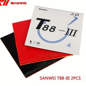 Resim Sanwei T88-III 2 adet Masüstü Tenis Lastiği, Yarı Yapışkan Elastik Paddle Tutuş (Siyah + Kırmızı) 