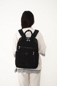 Resim Unisex Suya Dayanıklı Krinkıl Kumaş Çok Gözlü Siyah Laptop Okul Ve Sırt Çantası 