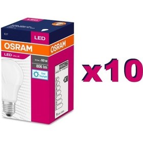 Resim Osram 8,5 Wat E-27 Beyaz Işık Enerji Tasarruflu LED Ampul 10 Adet 