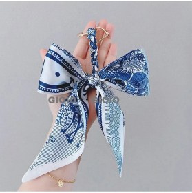 Resim Silver1 Gıoıo Yeni Ipek Eşarp Anahtarlık Kişiselleştirilmiş Inci Papyon Çanta Çekicilik Dokuma Anahtarlık (Yurt Dışından) 