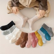 Resim 4 Çift Düz Renk Dikey Çizgili Orta Uzunlukta Çorap Erkek ve Kız Çocuklar için, Unisex Rahat Günlük Dış Giyim, Tüm Sezon Konforu, Gençler için Günlük Çoraplar 