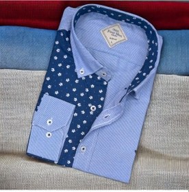 Resim Pamuklu Mavi Uzun Kollu Erkek Gömlek Slim Fit Kalıp -9774 Mavi 