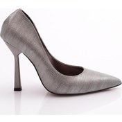 Resim Dgn 6075 Kadin Nokta Detayli Topuklu Ayakkabi 6075-1974-R9101 Platin 