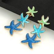 Resim 1 Çift Boho Retro Deniz Hayvanı Enameled Yıldız Balığı Düşen Küpeler, Paslanmaz Çelik Gönderilerle Çinko Alaşımı, Kadınlar İçin Renkli Moda Takı, Günlük ve Parti Durumları İçin Uygun, Okyanus Temalı Aksesuarlar | Okyanus Temalı Moda | Altın Kaplama Küpeler, Yıldız Balığı Küpeler 