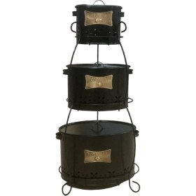 Resim Toptanfoni 3 Katlı Ferforje Lüx Patates, Soğan Ve Sarımsak Saklama Kovası Sepeti Seti Siyah 