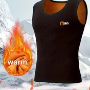 Resim 1 adet Erkek Termal Fleece Astarlı Tank Üst, "ERKEK" Baskısı, Sonbahar/Kış Sıcak Yelek, Rüzgar Geçirmez, Polyester %95 Spandex %5, Örgü Kumaş, Orta Esneklik, Atletik Alt Katman, Kalın 