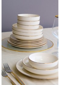 Resim Tabak Evi Sofia Altın Yaldız Porselen Yemek Takımı 24 Parça 6 Kişilik Beyaz - Altın 