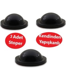 Resim Adilon Silikon Kapı Stoperi Siyah 3 Adet Tamponu Kendinden Yapışkanlı Siyah Kapı Kolu Stopu 
