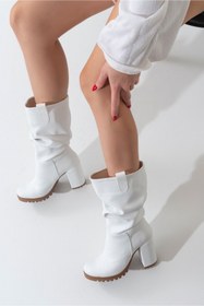 Resim ÜNAL ÖZER Unal Özer Beyaz Cilt Kadın Körüklü Çizme Un001-0136 