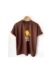 Resim Hırsch Unisex Oversize Kahverengi Bisiklet Yaka Bart Simpson Baskılı T-shirt Kahverengi 