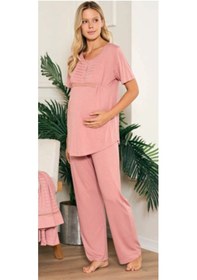 Resim Feyza 5200 Sabahlıklı 3 Lü Hamile Lohusa Pijama Takımı Gülkurusu 