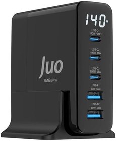 Resim Juo 140W GaN PD 3.1 Masaüstü Hızlı Şarj Cihazı 3 Type-C + 2 USB-A iPhone & MacBook & Laptop Uyumlu Şarj Aleti 