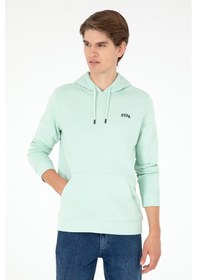 Resim U.S. Polo Assn. Erkek Kapüşonlu Su Yeşili Basic Şardonlu Sweatshirt 50295176-VR048 