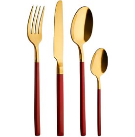 Resim Aryıldız Soho Prestige Kırmızı Gold Çatal Kaşık Bıçak 24 Parça Altın - Kırmızı 