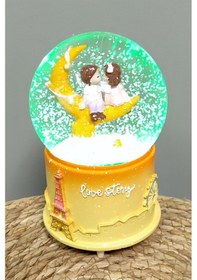 Resim Sevgili Çift Hilal Pilli Müzikli Işıklı Kar Küresi Büyük Boy 