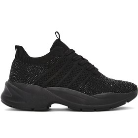 Resim Derimod Zero Kadın Siyah Bağcıklı Taşlı Kumaş Sneaker 25SFD43156F 