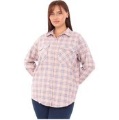 Resim Taşlı Ekose Cepli Büyük Beden Gömlek - Somon 