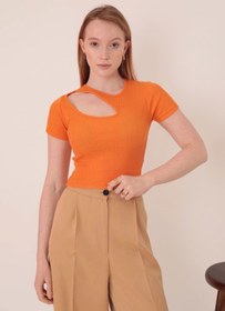 Resim Genel Markalar Kaşkorse Kumaş Önü Damla Model Kısa Kol Kadın Bluz-oranj 