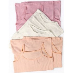 Resim İncili 6'lı Set Kız Çocuk İp Askılı Raporlu Ribana Atlet 2 Ekru - 2 Pembe - 2 Şeftali Rengi Çok Renkli 