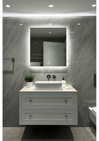 Resim Digital Hayat Dokunmatik Dimlenebilir Beyaz Led Işıklı Kare Ayna Dekoratif Banyo Makyaj Aynası Beyaz 