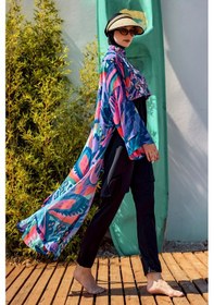 Resim Remsa Mayo Remsa Tesettür Mayo Üzerine Tek Kaftan Kimono Pareo Mor Rp028 Morika Mor 