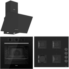 Resim Ferre Qbl62cb - Ss206 -d087 60 Cm Siyah Cam Turbolu Ankastre Set -yeni 2025 